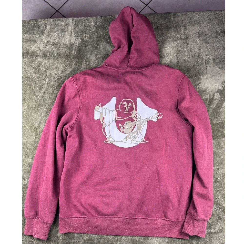 True‎ Religion Mens Horseshoe Logo Zip Up Hoodie Burgundy Large Regular Fit